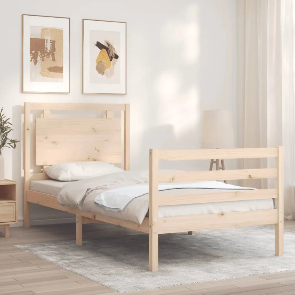 Bedframe met hoofdbord massief hout 100x200 cm