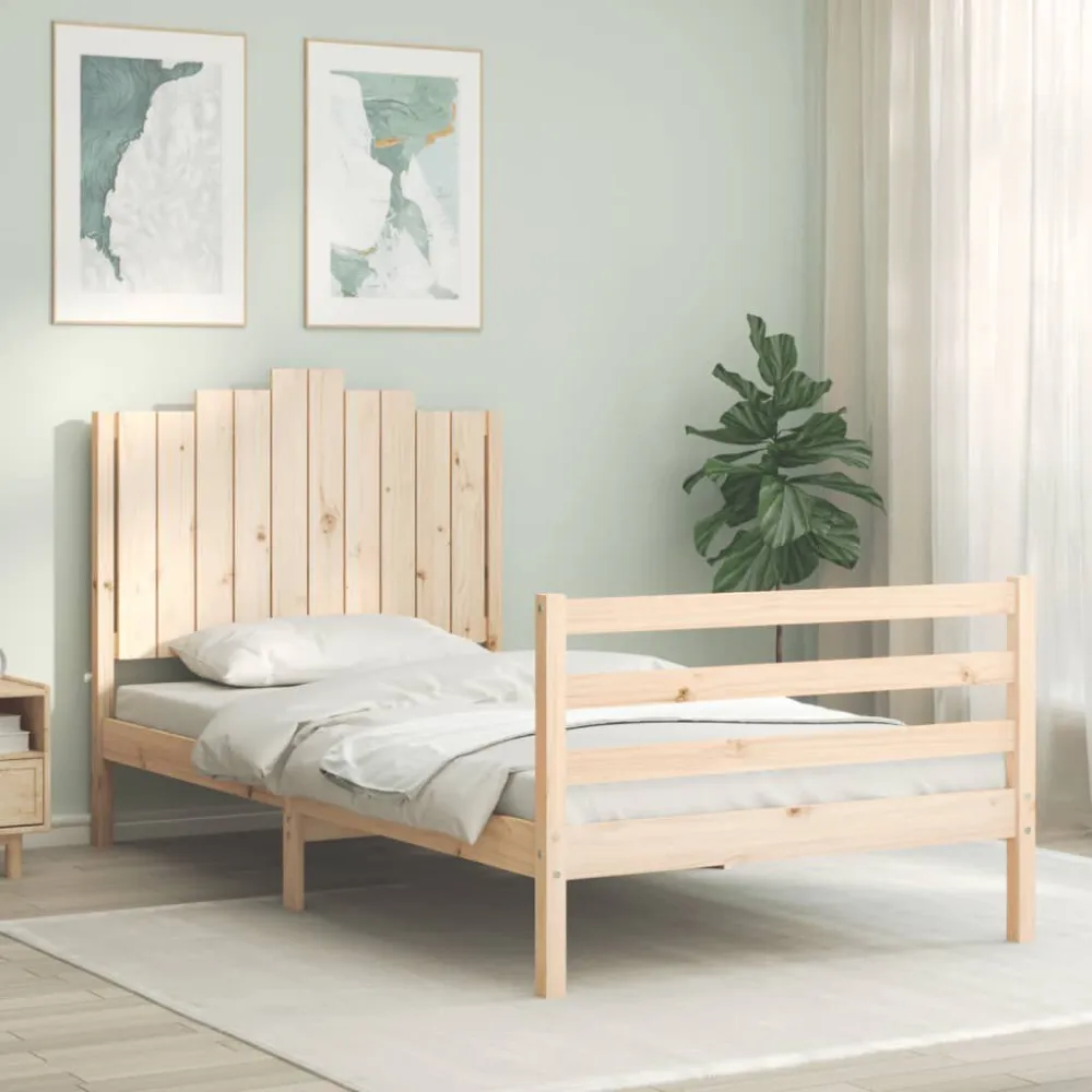 Bedframe met hoofdbord massief hout 100x200 cm