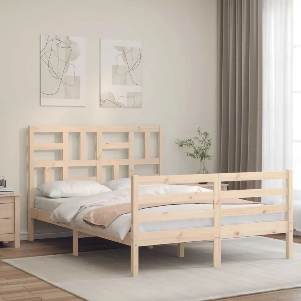 Bedframe met hoofdbord massief hout 140x190 cm