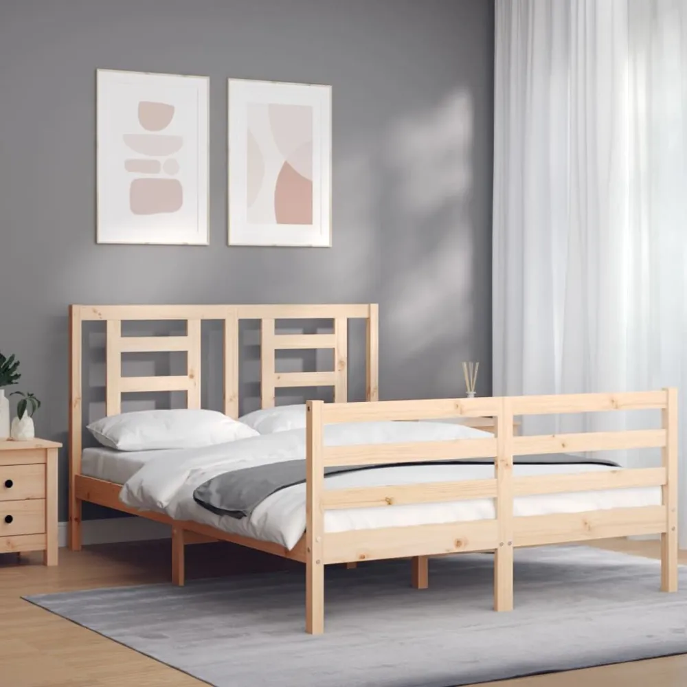 Bedframe met hoofdbord massief hout 140x190 cm