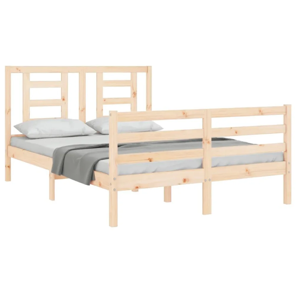 Bedframe met hoofdbord massief hout 140x190 cm