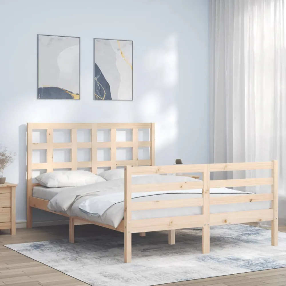 Bedframe met hoofdbord massief hout 140x190 cm