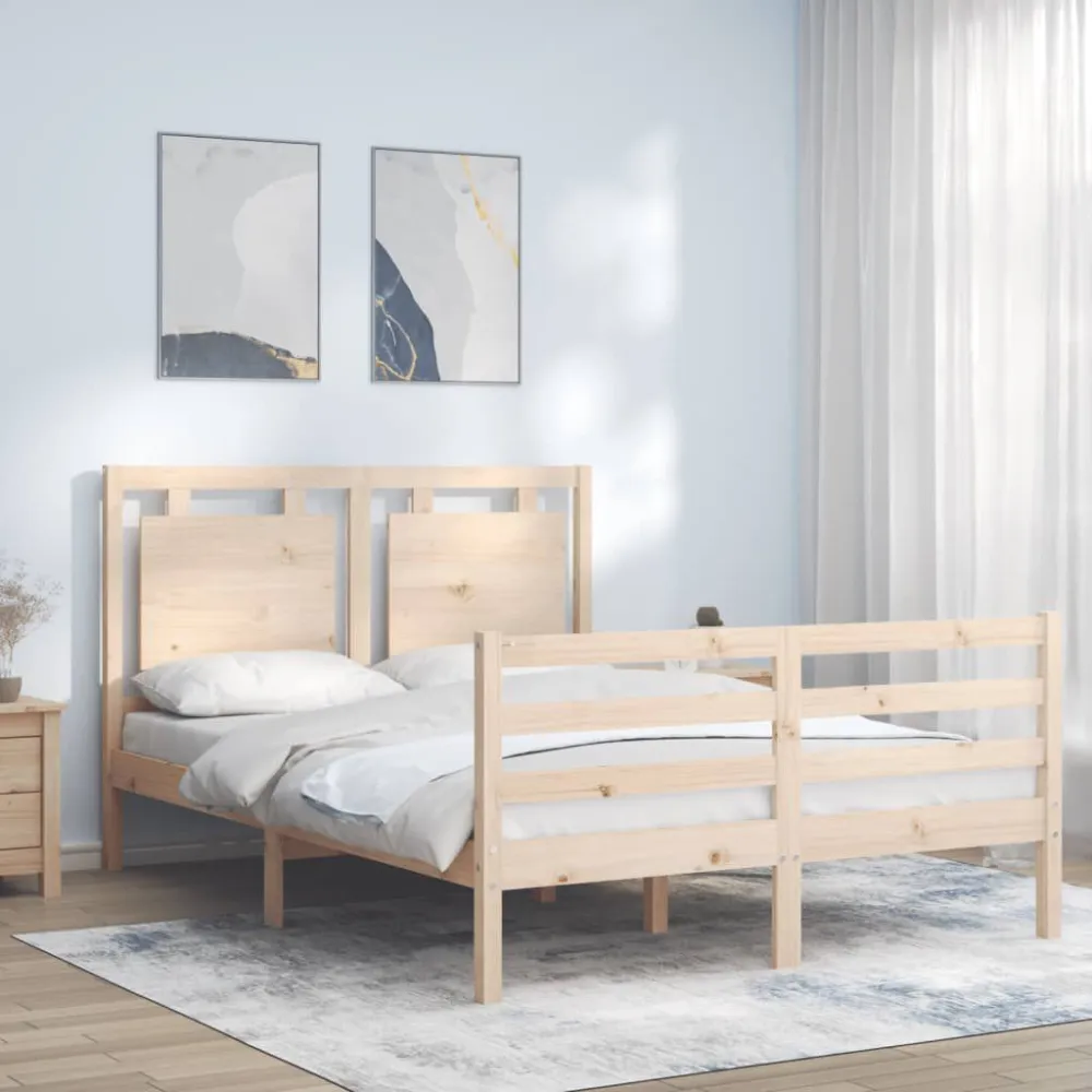 Bedframe met hoofdbord massief hout 140x190 cm