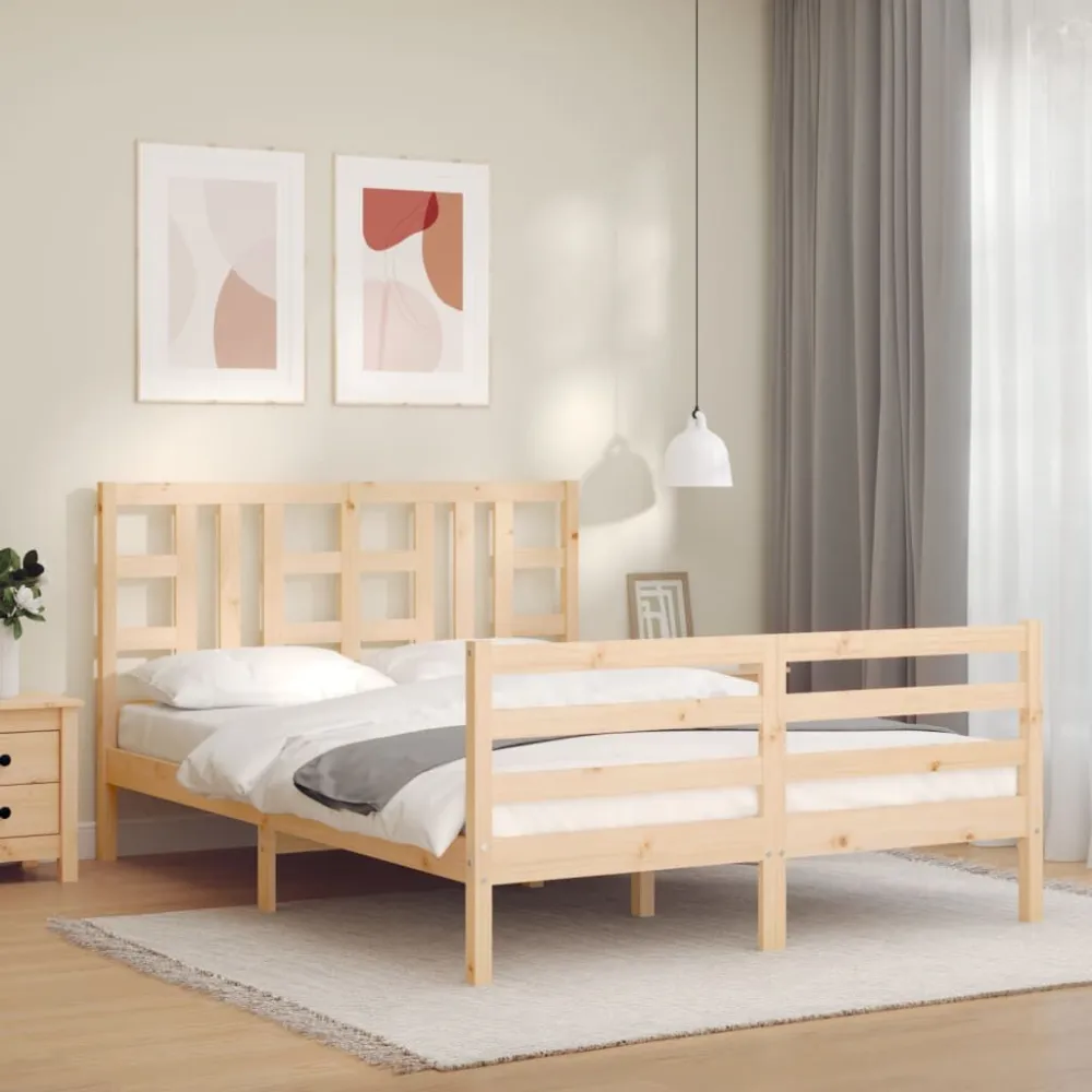 Bedframe met hoofdbord massief hout 140x200 cm