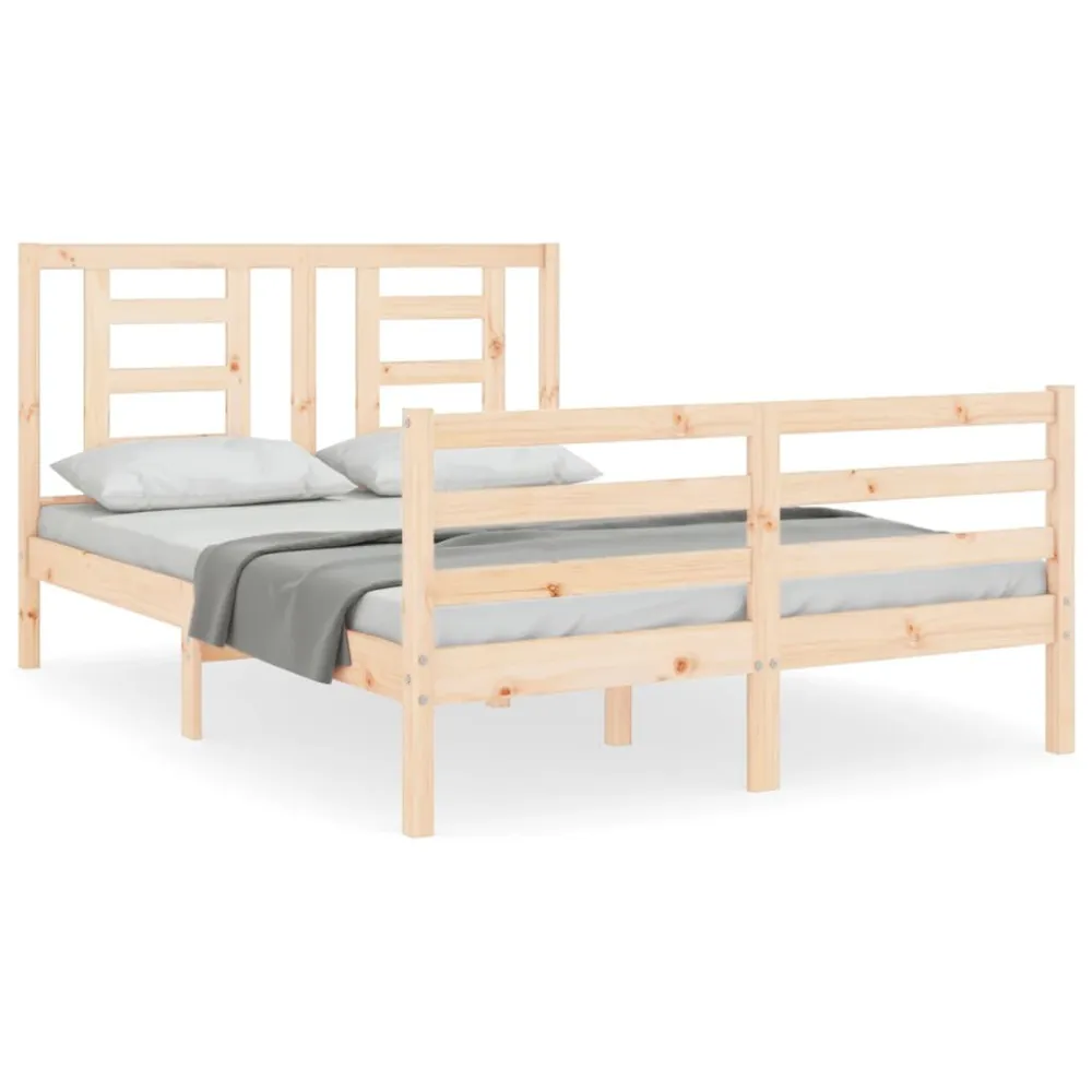 Bedframe met hoofdbord massief hout 140x200 cm