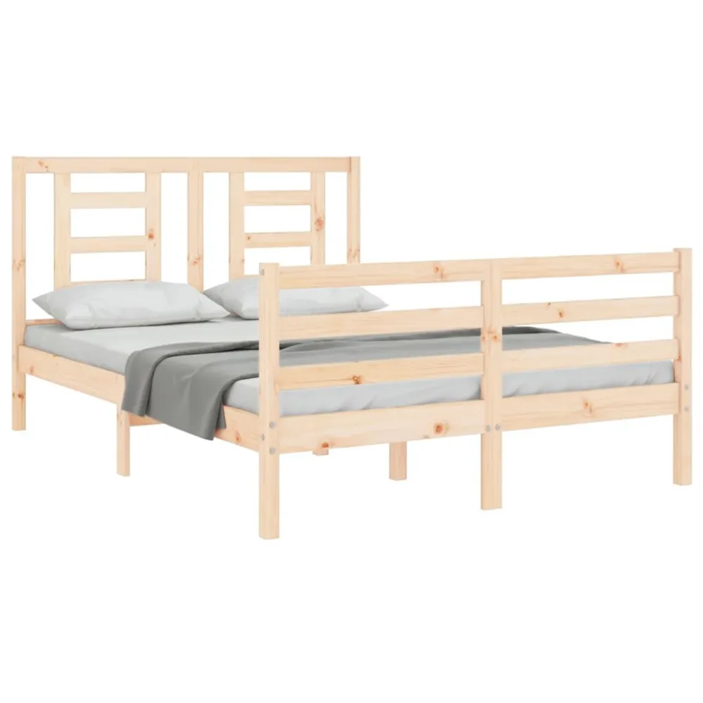 Bedframe met hoofdbord massief hout 140x200 cm