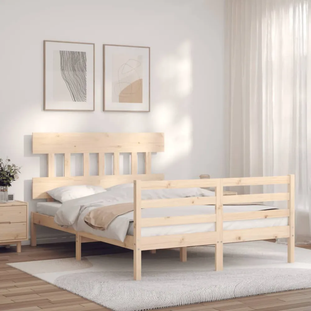 Bedframe met hoofdbord massief hout 140x200 cm
