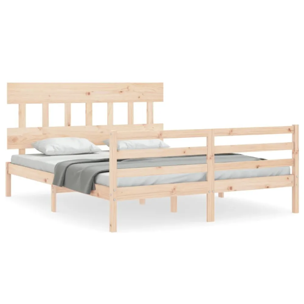 Bedframe met hoofdbord massief hout 160x200 cm