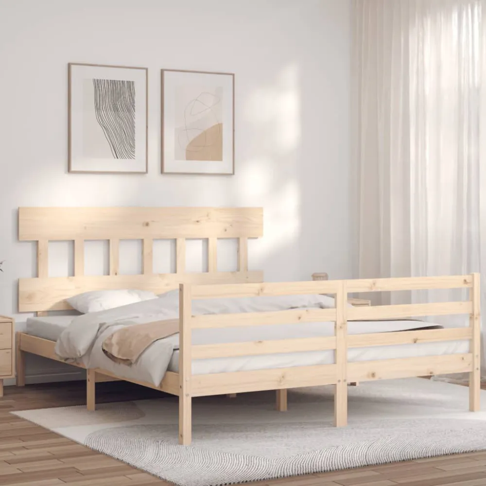 Bedframe met hoofdbord massief hout 160x200 cm