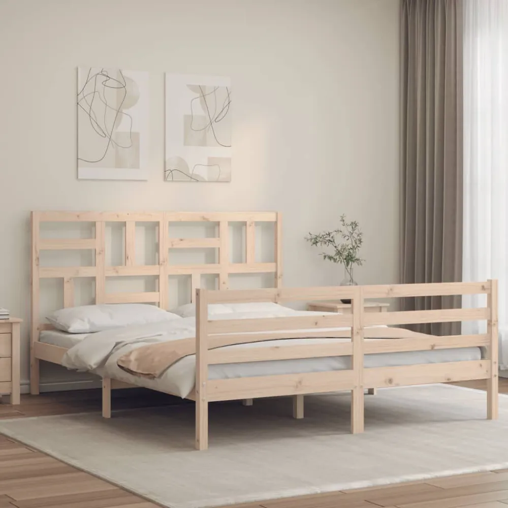 Bedframe met hoofdbord massief hout 160x200 cm