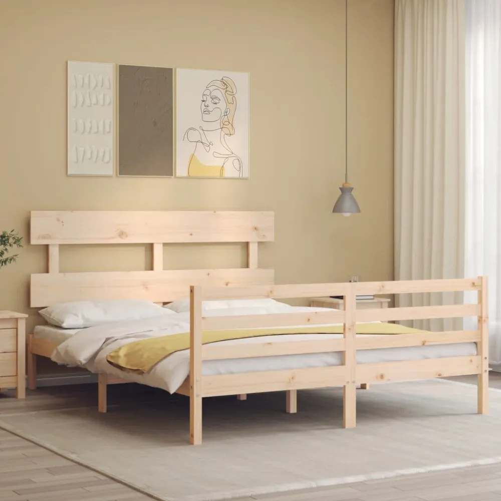 Bedframe met hoofdbord massief hout 160x200 cm