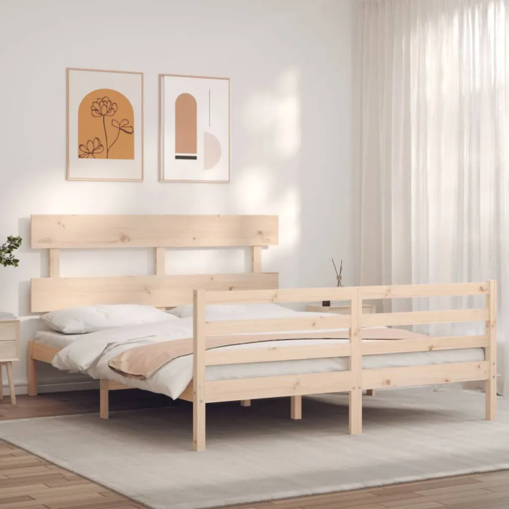 Bedframe met hoofdbord massief hout 160x200 cm