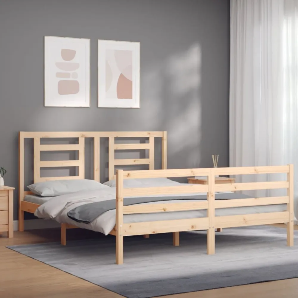 Bedframe met hoofdbord massief hout 160x200 cm