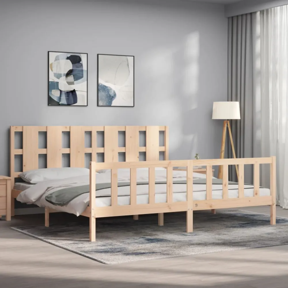 Bedframe met hoofdbord massief hout 180x200 cm