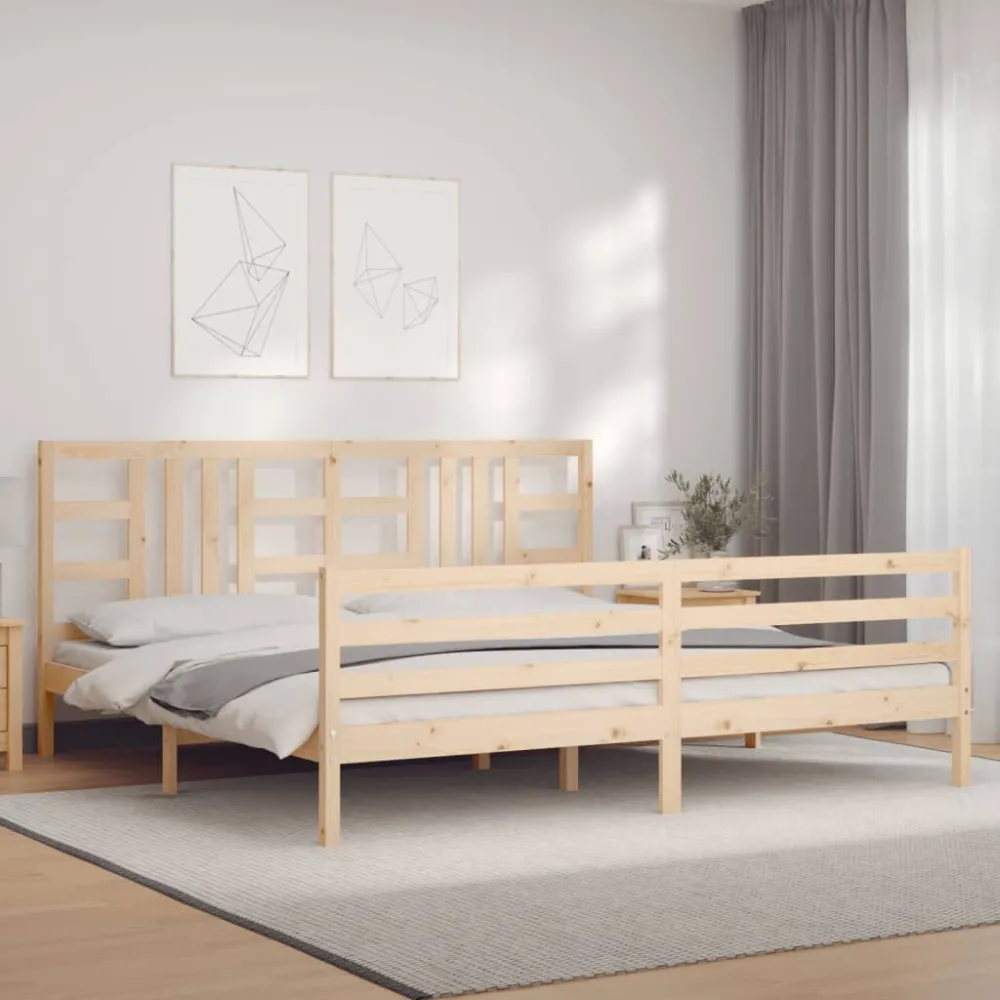 Bedframe met hoofdbord massief hout 200x200 cm