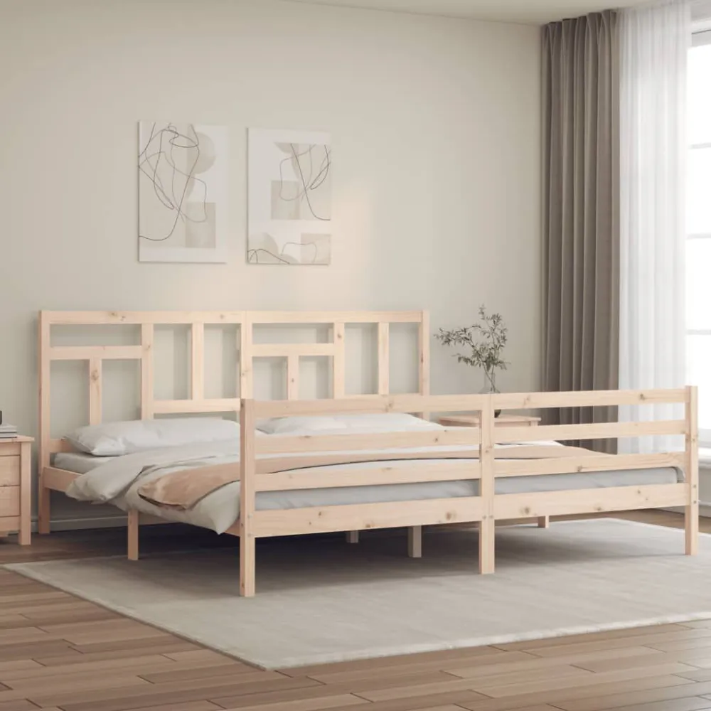 Bedframe met hoofdbord massief hout 200x200 cm