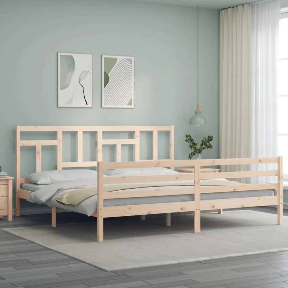 Bedframe met hoofdbord massief hout 200x200 cm
