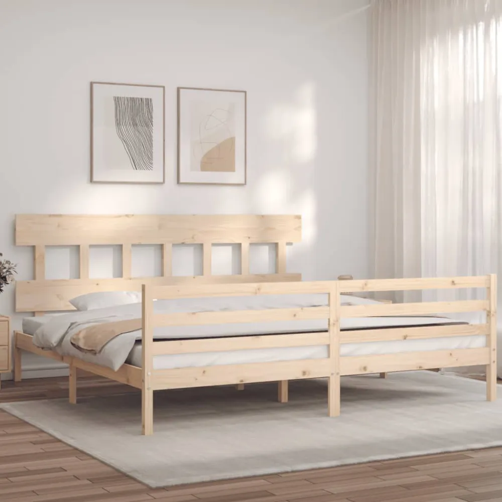 Bedframe met hoofdbord massief hout 200x200 cm