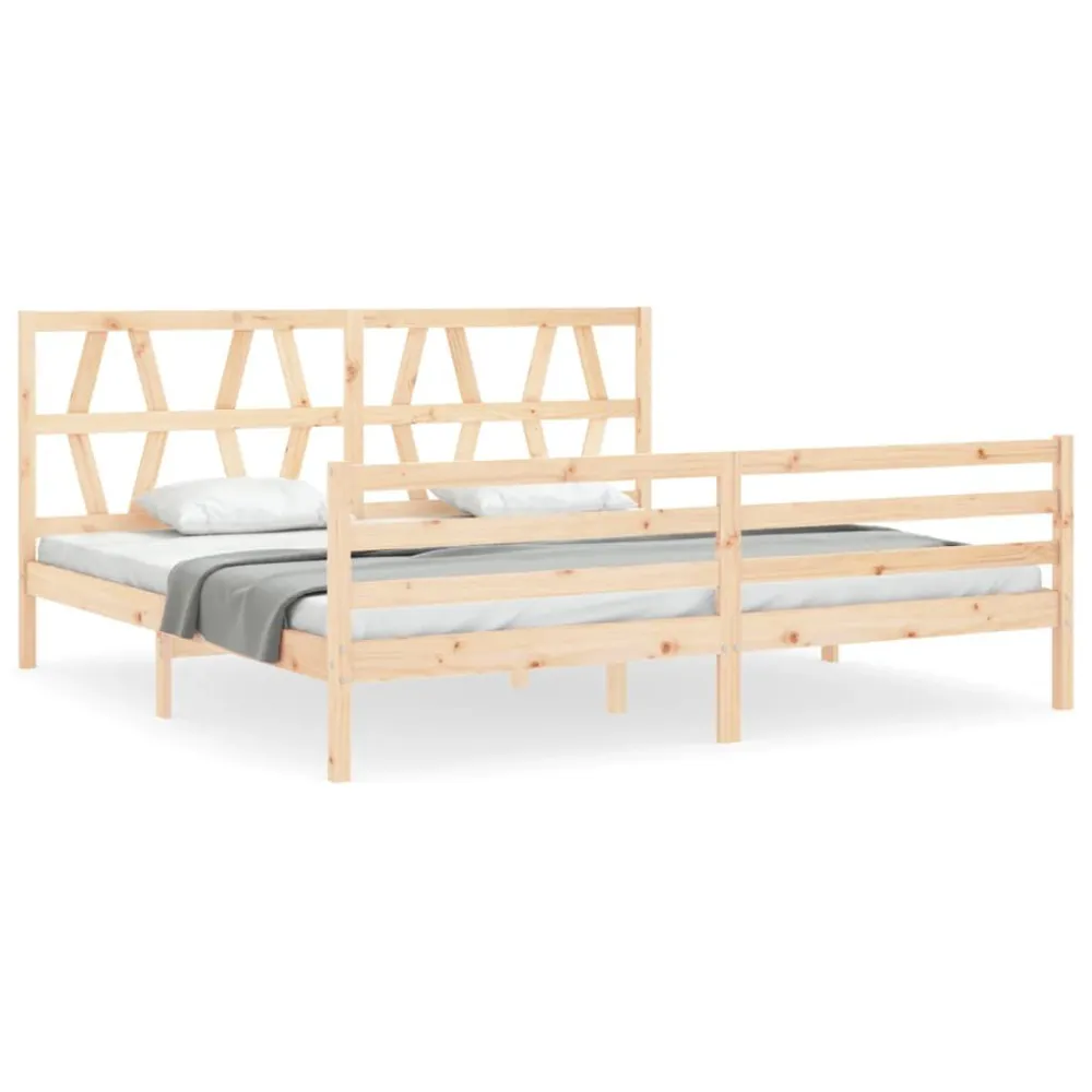 Bedframe met hoofdbord massief hout 200x200 cm
