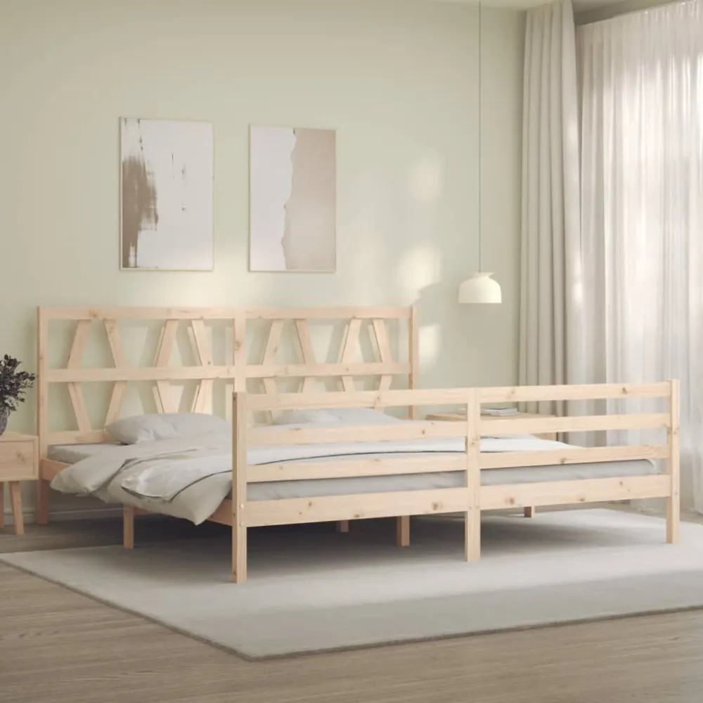 Bedframe met hoofdbord massief hout 200x200 cm