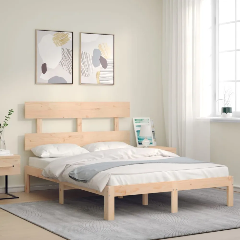 Bedframe met hoofdbord massief hout