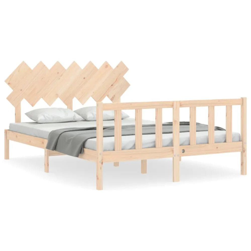 Bedframe met hoofdbord massief hout