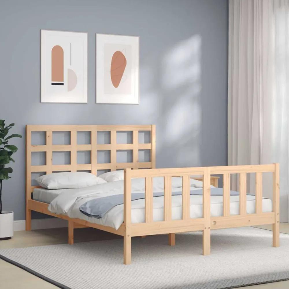 Bedframe met hoofdbord massief hout