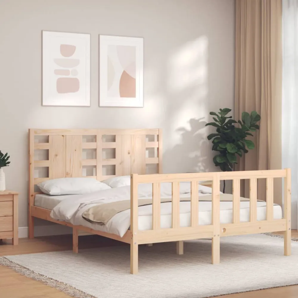 Bedframe met hoofdbord massief hout