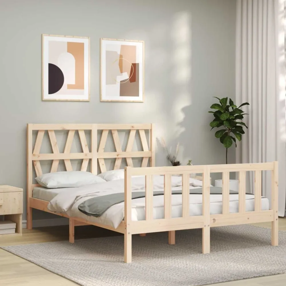Bedframe met hoofdbord massief hout