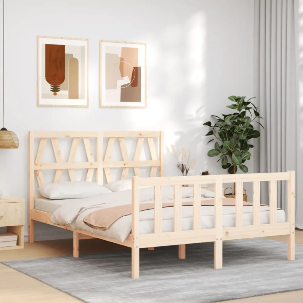 Bedframe met hoofdbord massief hout