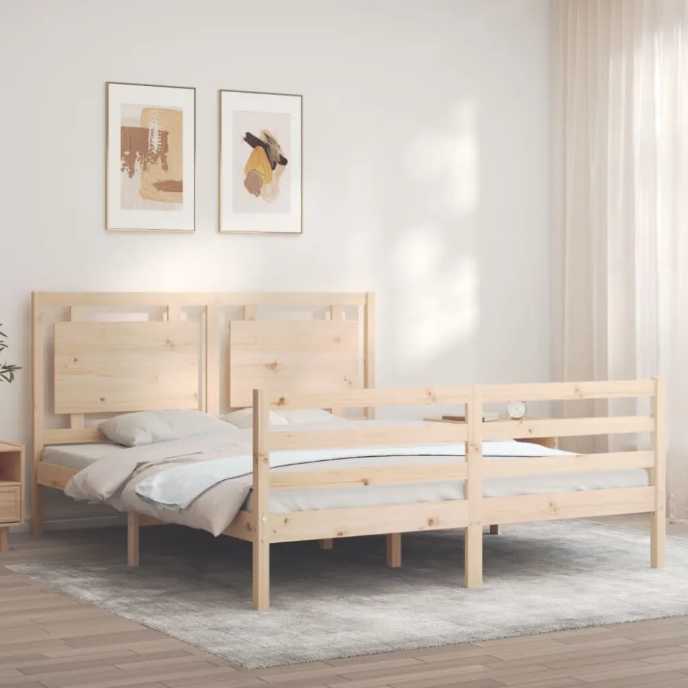 Bedframe met hoofdbord massief hout