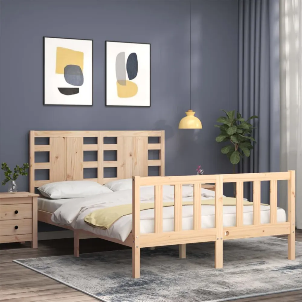 Bedframe met hoofdbord massief hout
