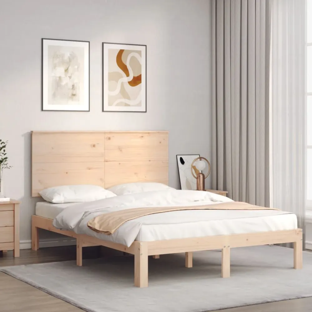 Bedframe met hoofdbord massief hout