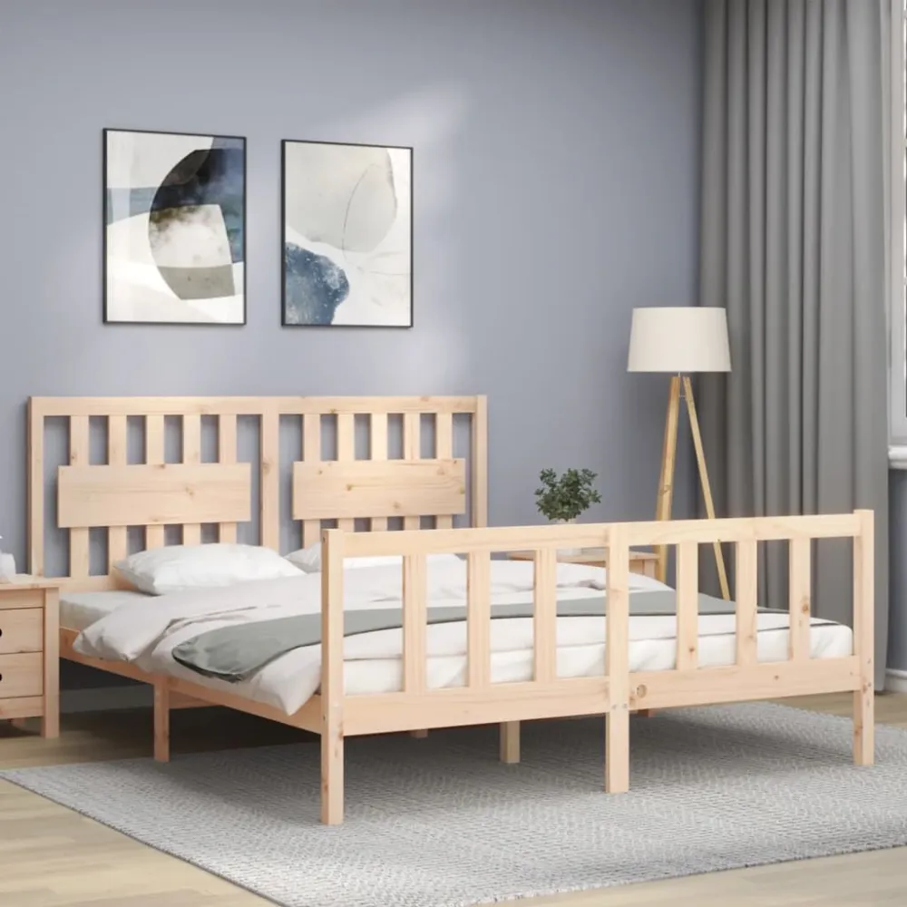 Bedframe met hoofdbord massief hout