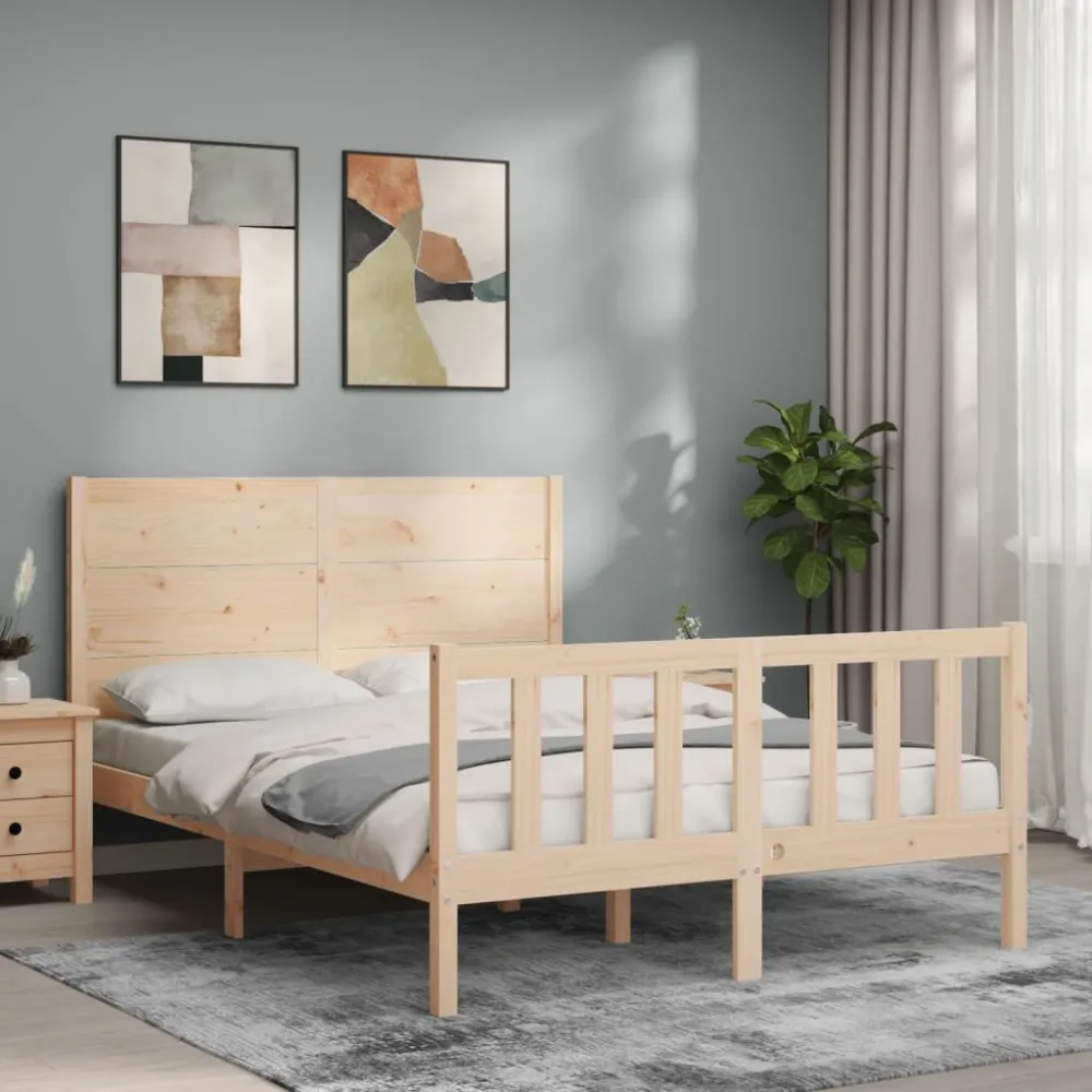 Bedframe met hoofdbord massief hout