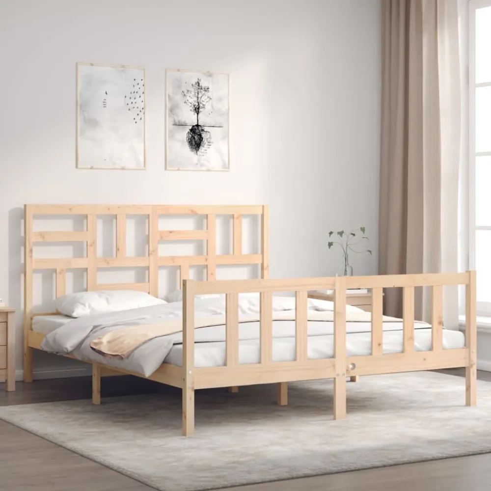 Bedframe met hoofdbord massief hout