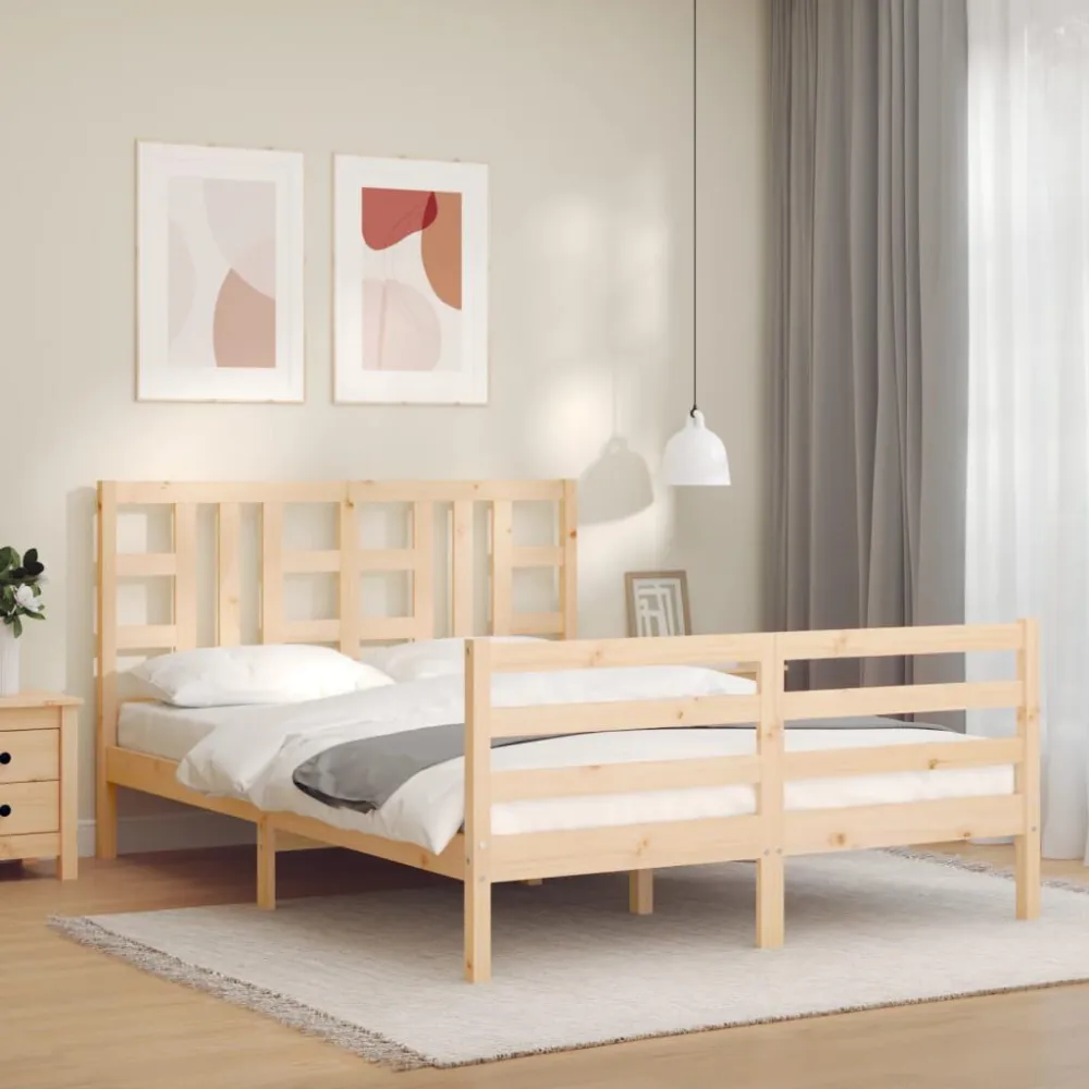 Bedframe met hoofdbord massief hout