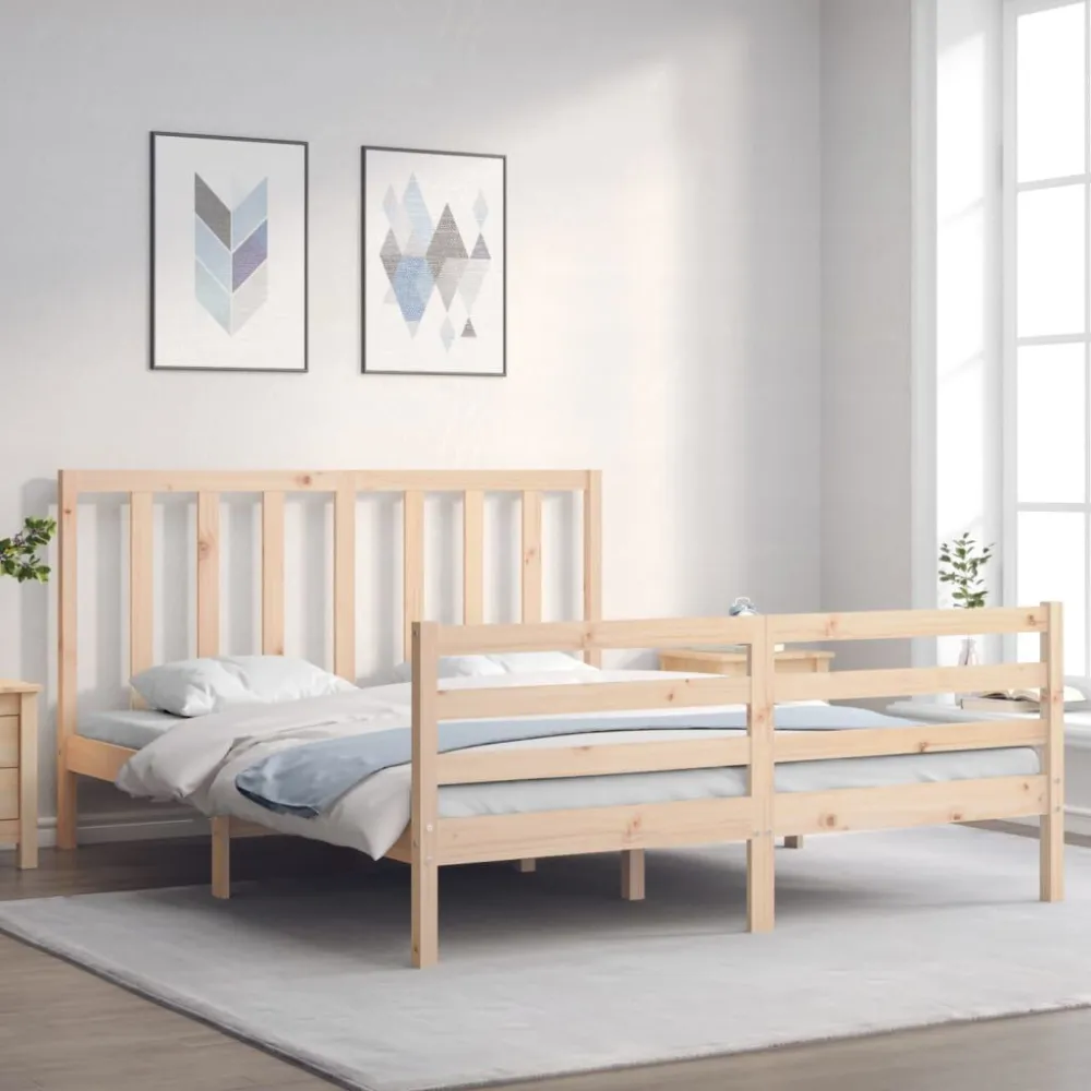 Bedframe met hoofdbord massief hout