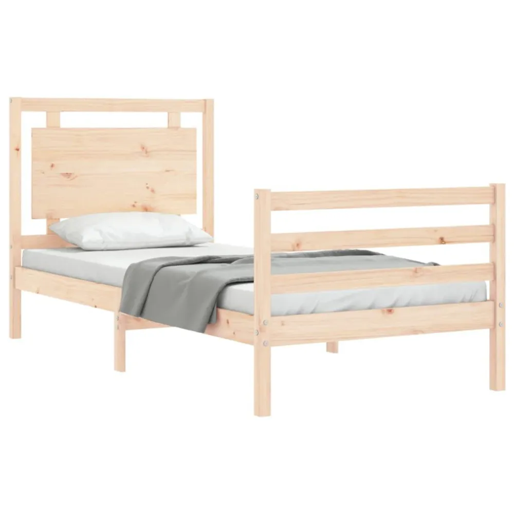 Bedframe met hoofdbord massief hout 90x200 cm