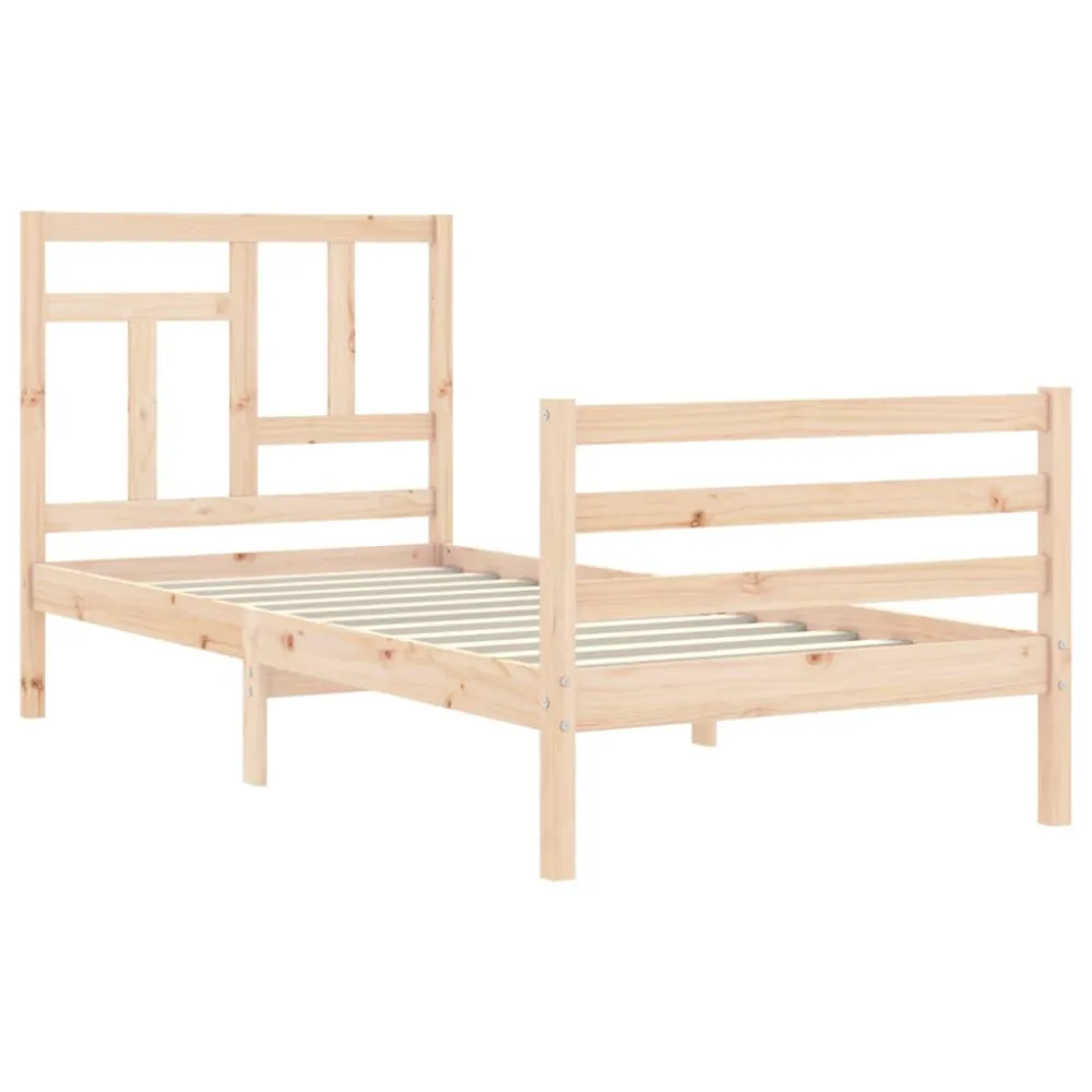 Bedframe met hoofdbord massief hout 90x200 cm