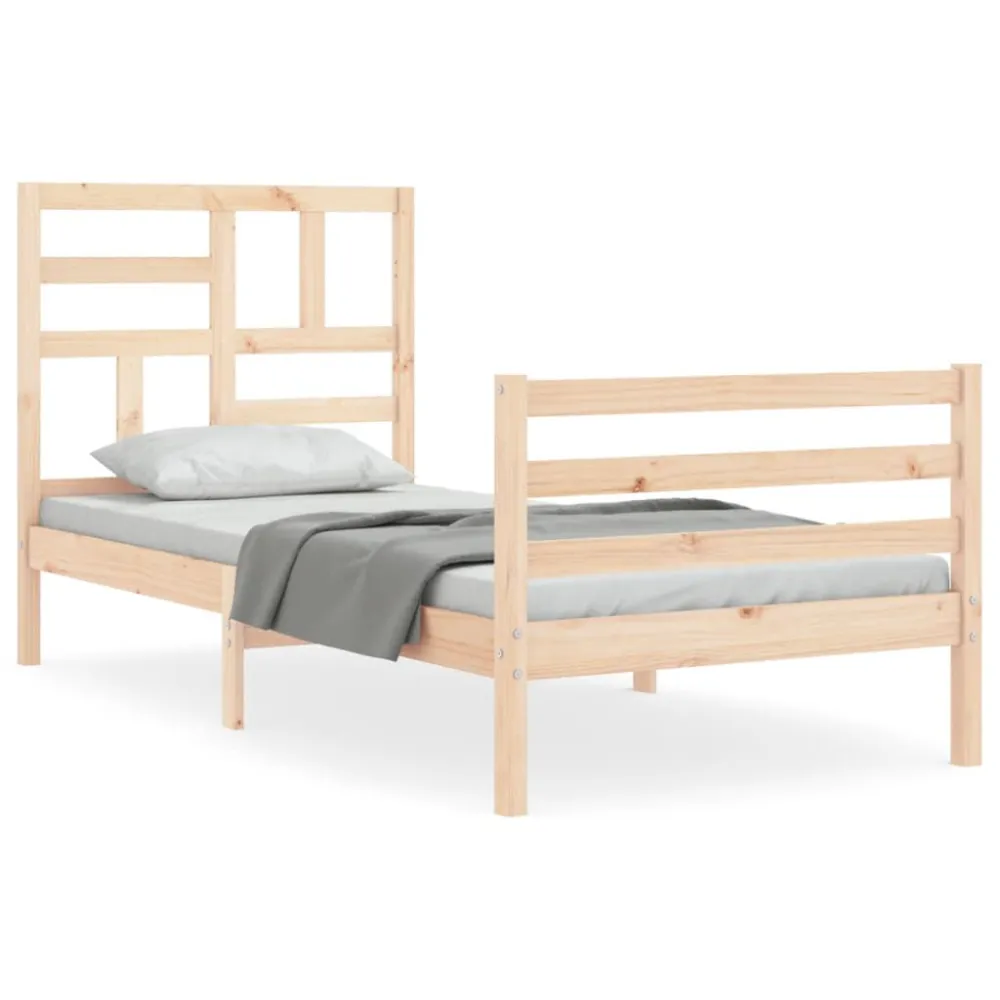 Bedframe met hoofdbord massief hout 90x200 cm