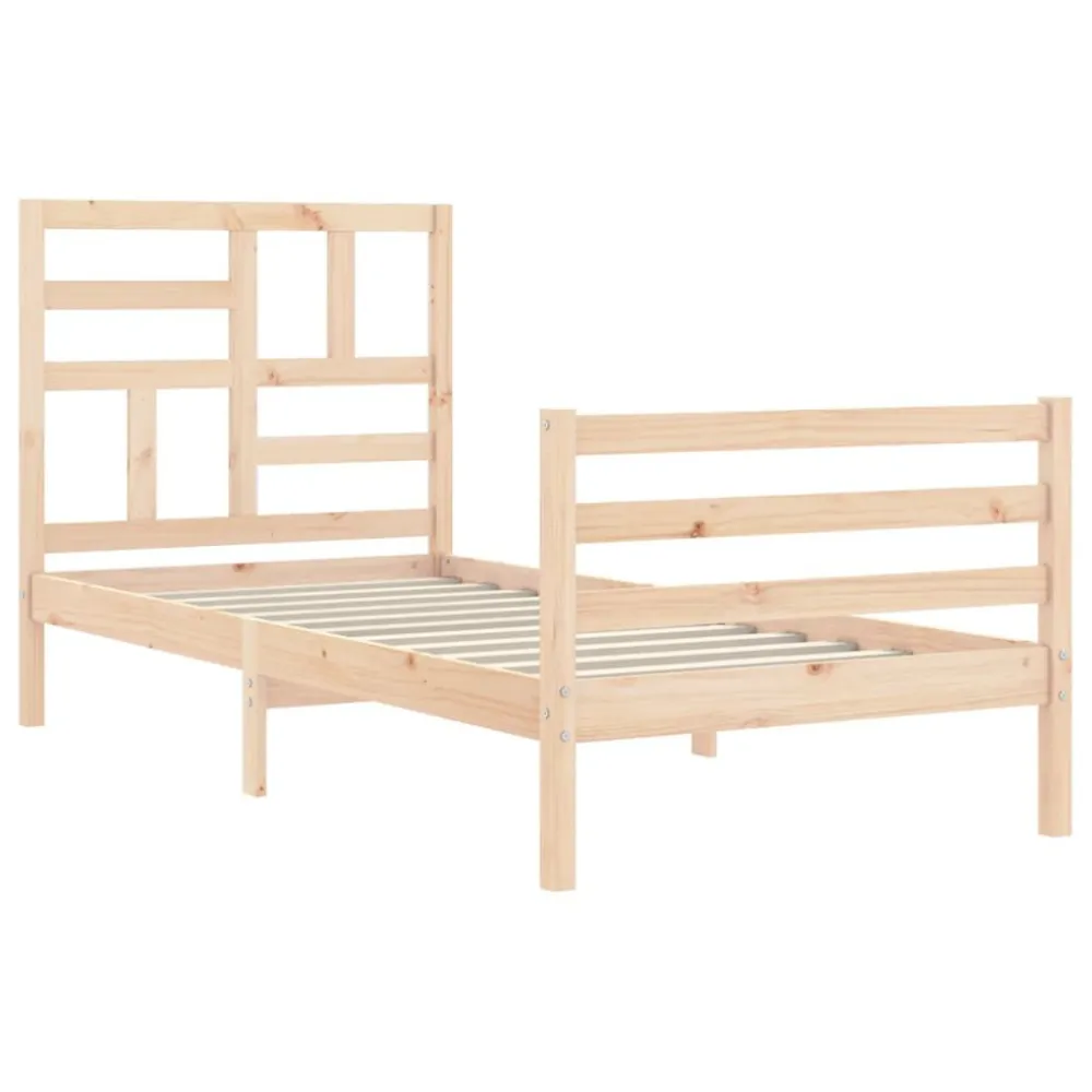 Bedframe met hoofdbord massief hout 90x200 cm