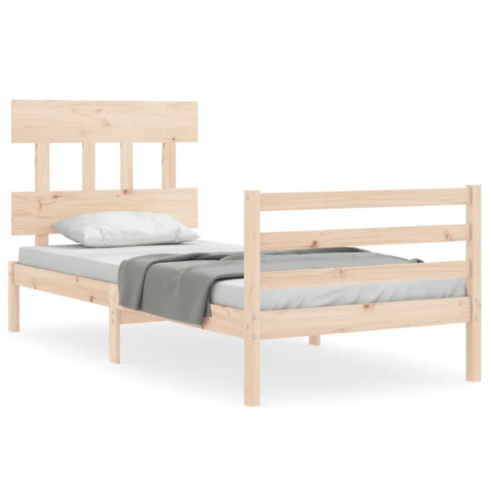 Bedframe met hoofdbord massief hout 90x200 cm