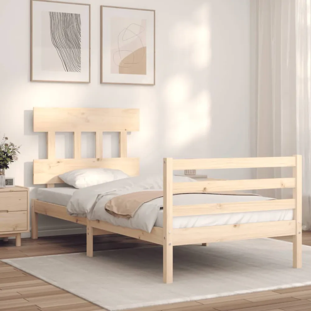 Bedframe met hoofdbord massief hout 90x200 cm