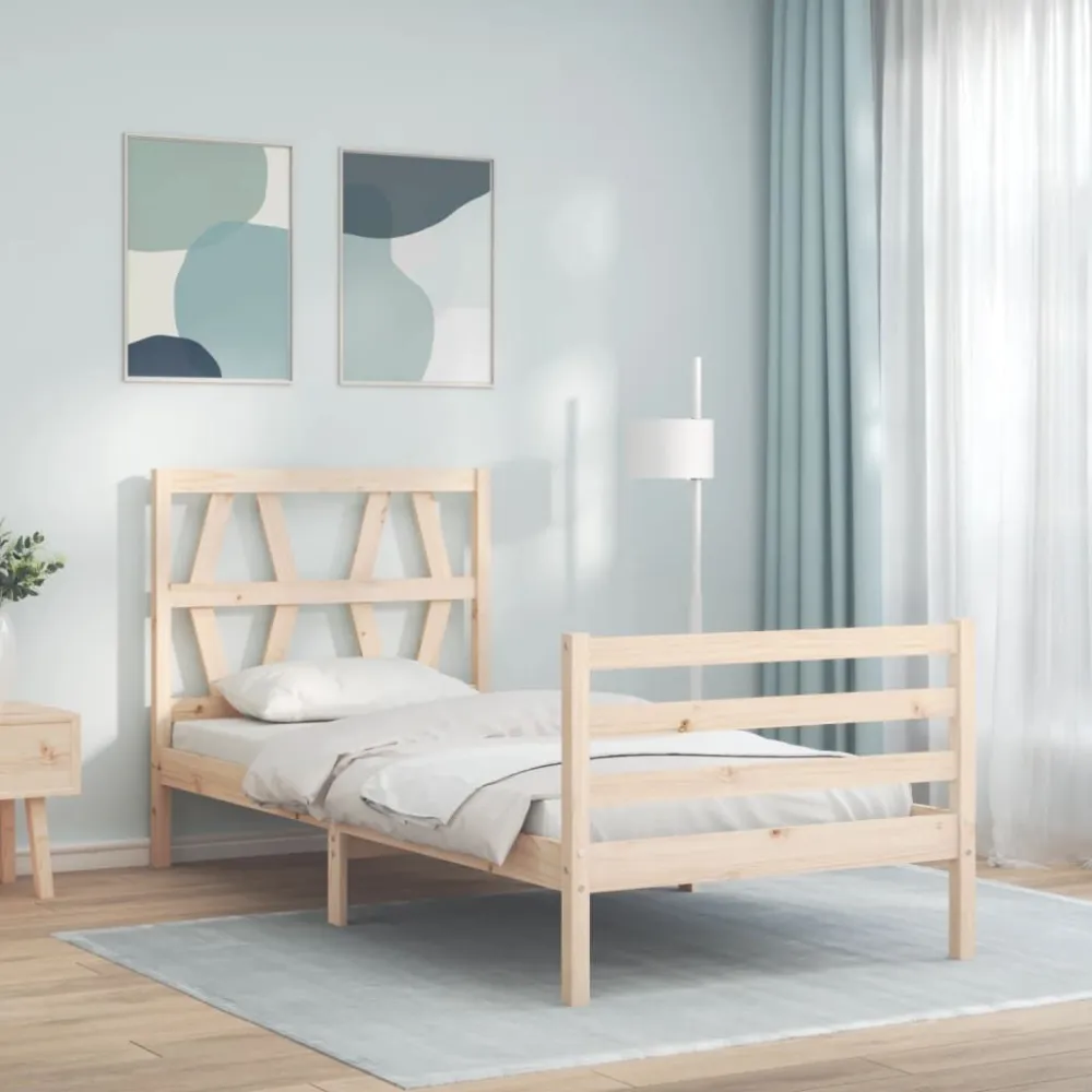 Bedframe met hoofdbord massief hout 90x200 cm