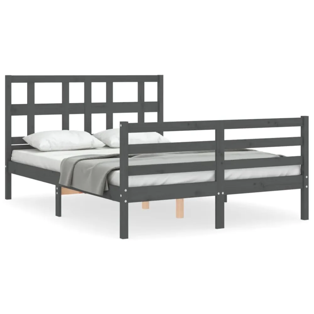 Bedframe met hoofdbord massief hout grijs 140x190 cm