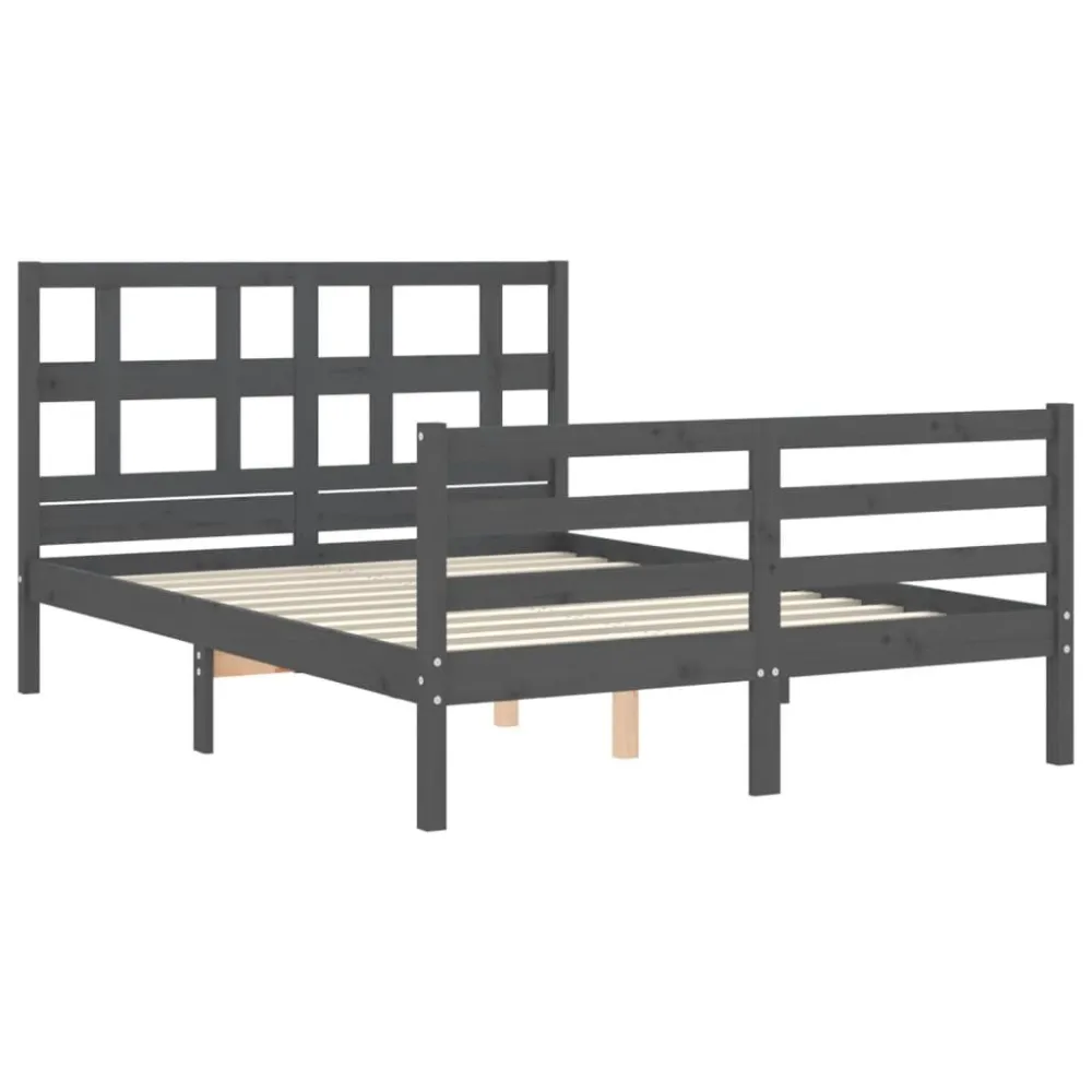 Bedframe met hoofdbord massief hout grijs 140x190 cm