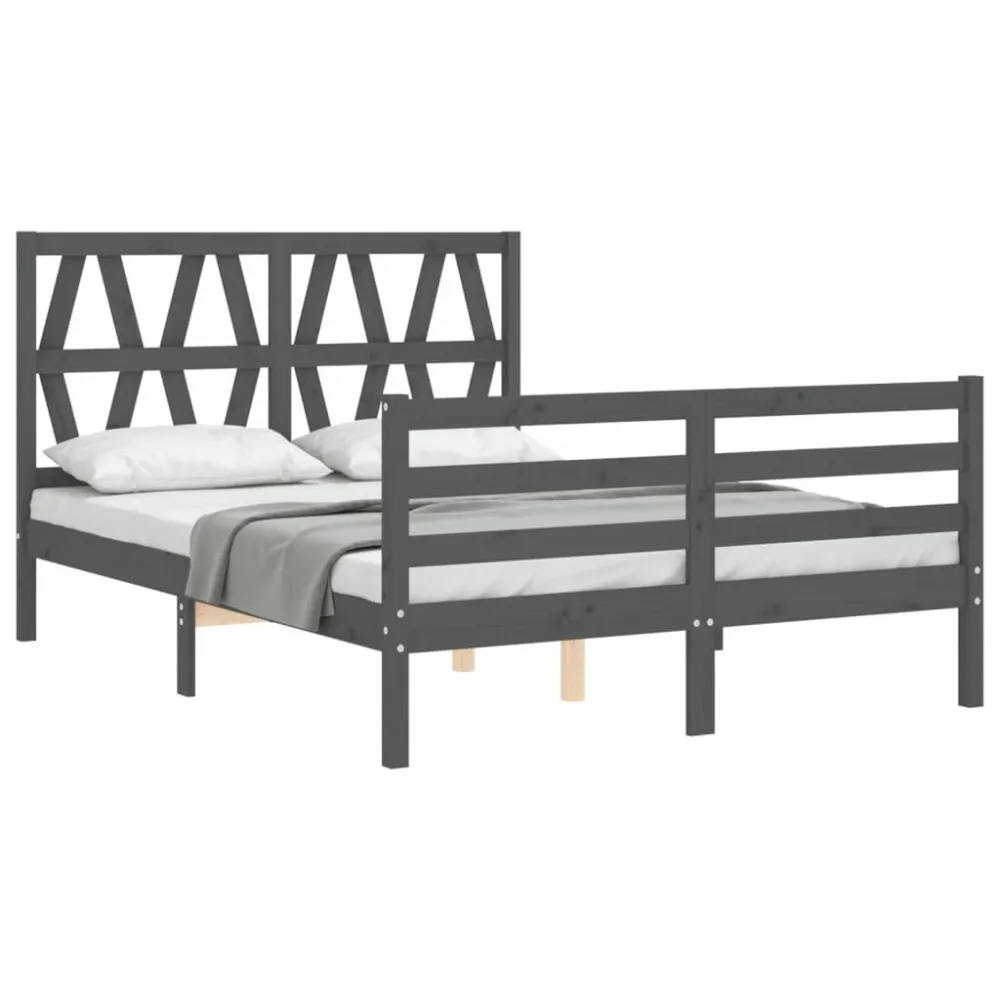 Bedframe met hoofdbord massief hout grijs 140x190 cm