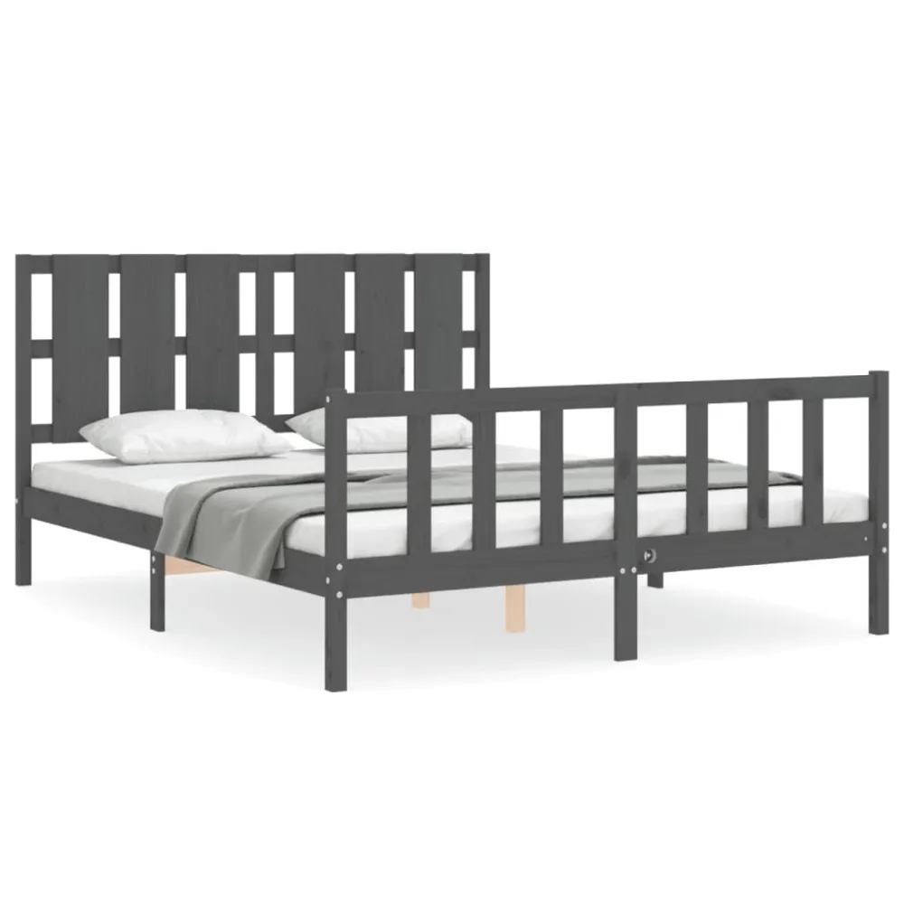 Bedframe met hoofdbord massief hout grijs