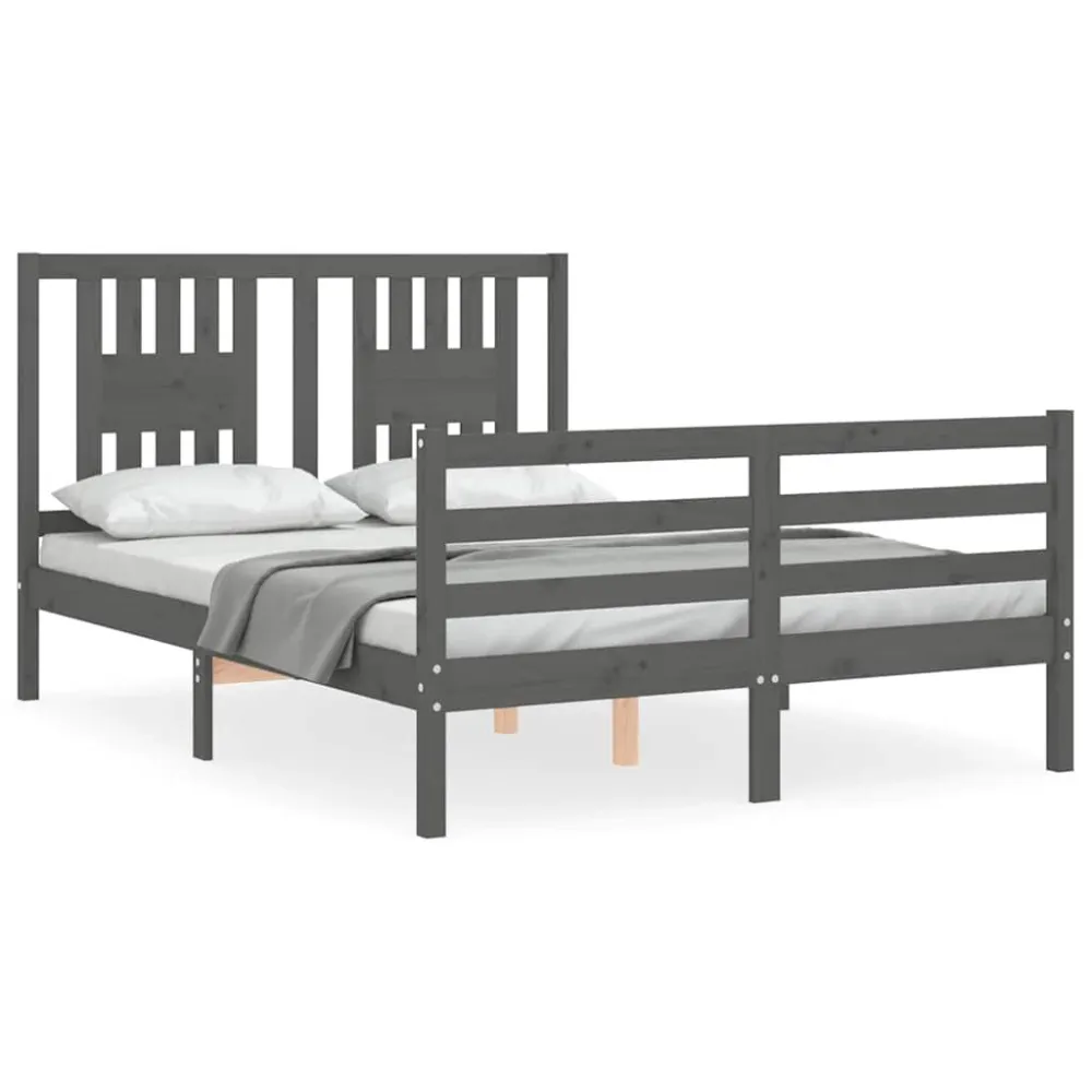 Bedframe met hoofdbord massief hout grijs